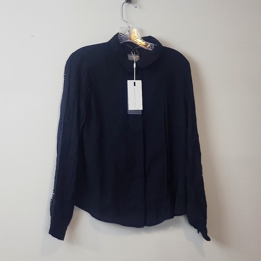 ENDLESS ROSE Black Semi-sheer ER-Pintuck Embroidered Retro Long Sleeve Blouse